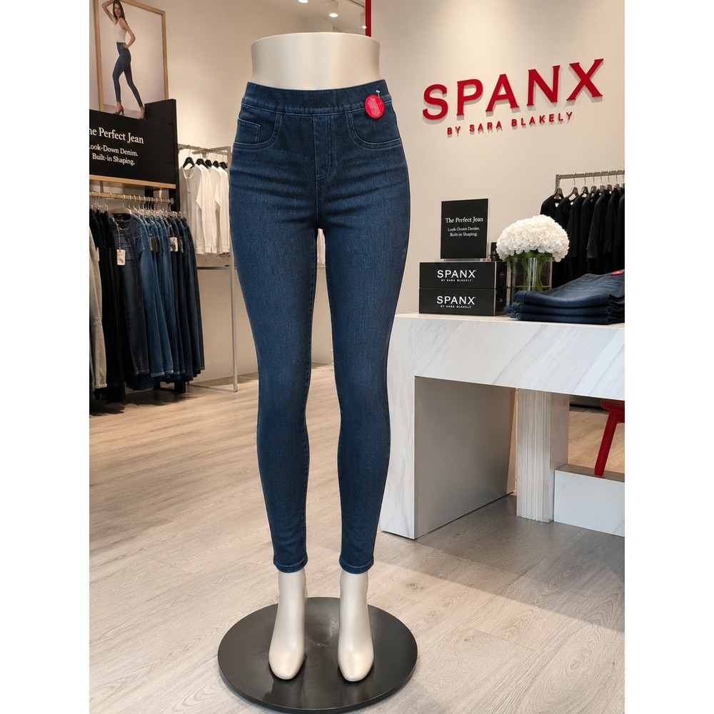 NWT SPANX Dark Blue Pull-On Shaping Denim Jeans | Women's S/P | High-Rise Skinny